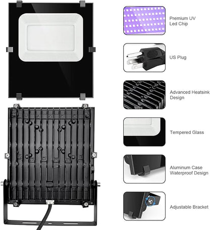 120W LED Black Lights Outdoor - IP66 Waterproof UV Blacklight Floodlight Black Light Flood Light 395nm Blacklight Spotlight UV Lights Lamp for Glow Party Large Space, Halloween Decor (2 Pack)