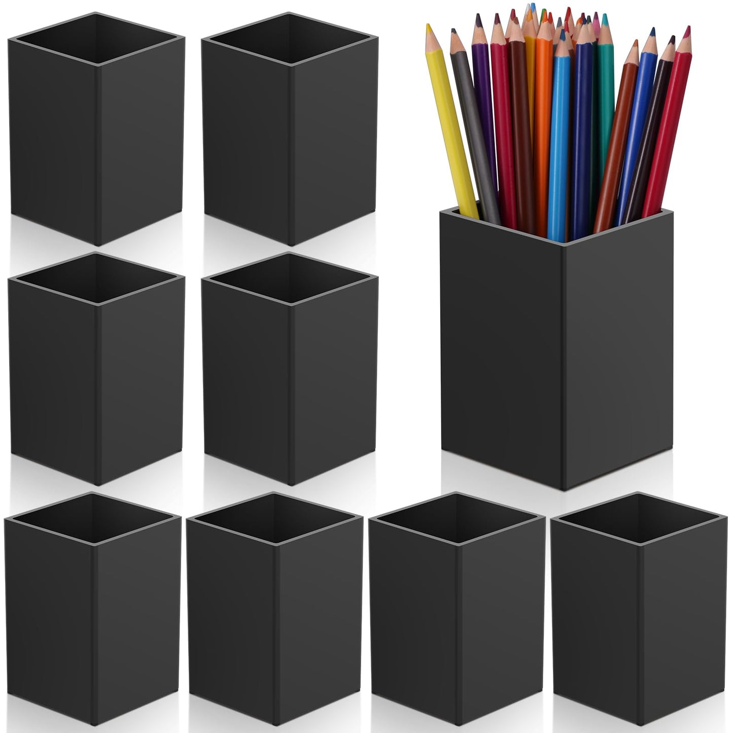 AFOROEOA 10Pack Black Acrylic Pen Holder, Desktop Pencil Organizer Makeup Brush Holder Acrylic Pencil Cup Stationery Pencil Holder for Desk Office Pen Organizer