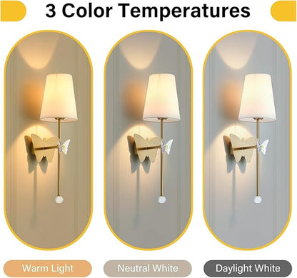 Battery Operated Wall Sconces Set of 2,Rechargeable Wall Lights with Butterfly Crystal Decorative Sconces,Cordless Battery Sconce Indoor Wall Lamps for Bedroom Living Room Hallway Stairs Gold