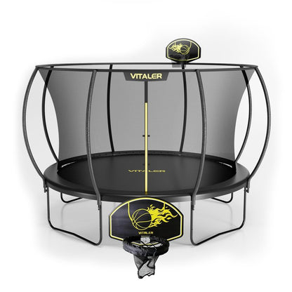 Vitaler Trampoline Outdoor 12FT with Basketball Hoop and Net Enclosure, Recreational Trampolines for Kids and Adults, Outdoor Backyard Trampoline with Anti-Rust Coated Frame, ASTM Approved
