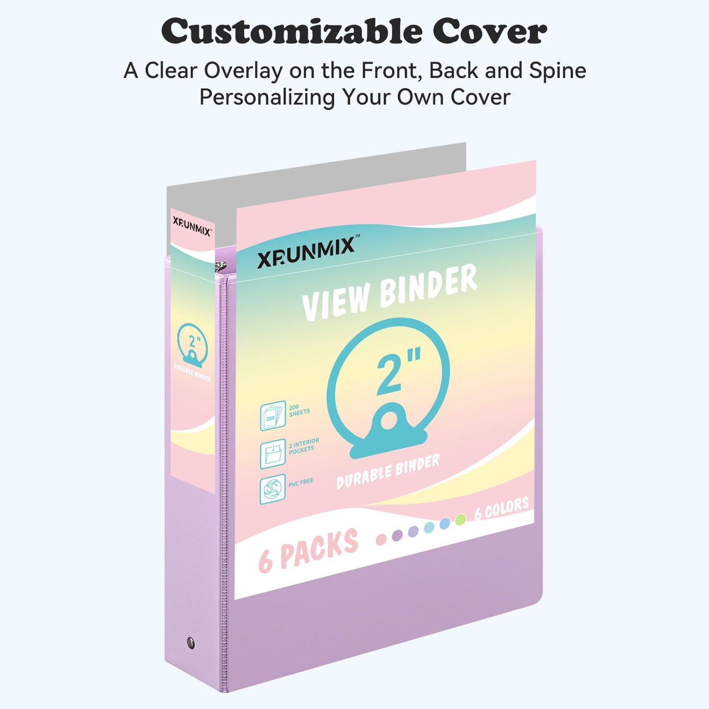 2-inch 3-Ring Binder with Pockets, Basic Binders 2'' Pastel Color Binders, Holds Letter Size 8.5'' x 11'', 450 Sheet Capacity, Bundle 6 Pack for Back to School (2- Inch)