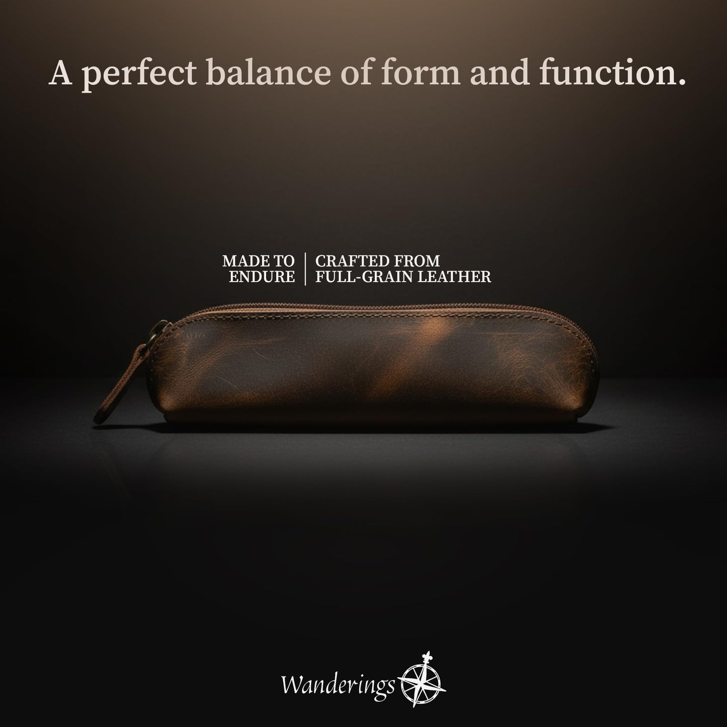 WANDERINGS Vintage Leather Pencil Pouch Case – 7" Round – Hand Crafted Functional Brown Leather Zipper Pouch – Round Pencil Case Holder for Men and Women – Travel Makeup, Jewelry, and Purse Bag