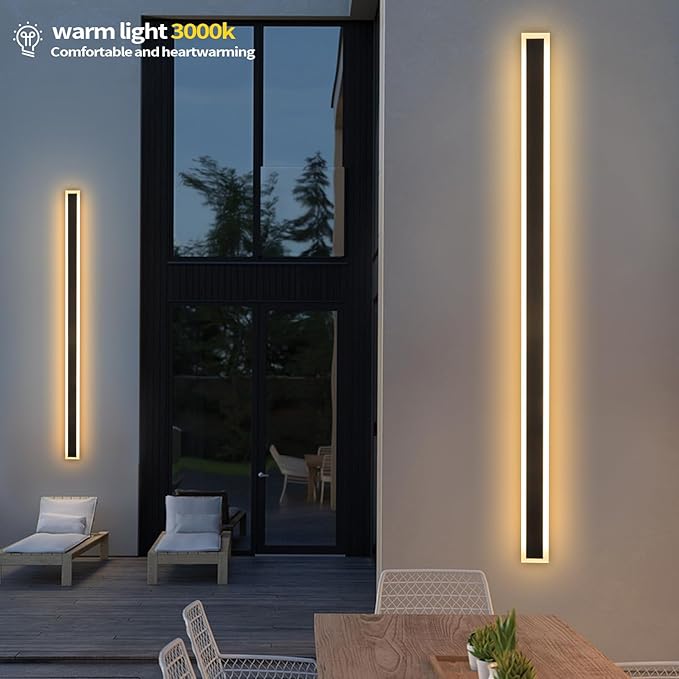 2 Pack 71 Inch Exterior Wall Sconces 3000K Modern Outdoor Wall Lights IP65 Waterproof Black Outdoor Sconces Wall Lighting for House