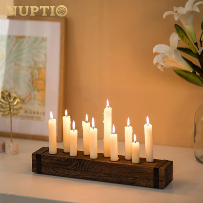 NUPTIO Wood Candelabra for Table Centerpiece: 16.5 inch Long Taper Candle Holder - Farmhouse Candlestick Holder for Christmas Home Dining Living Room Fireplace Decor
