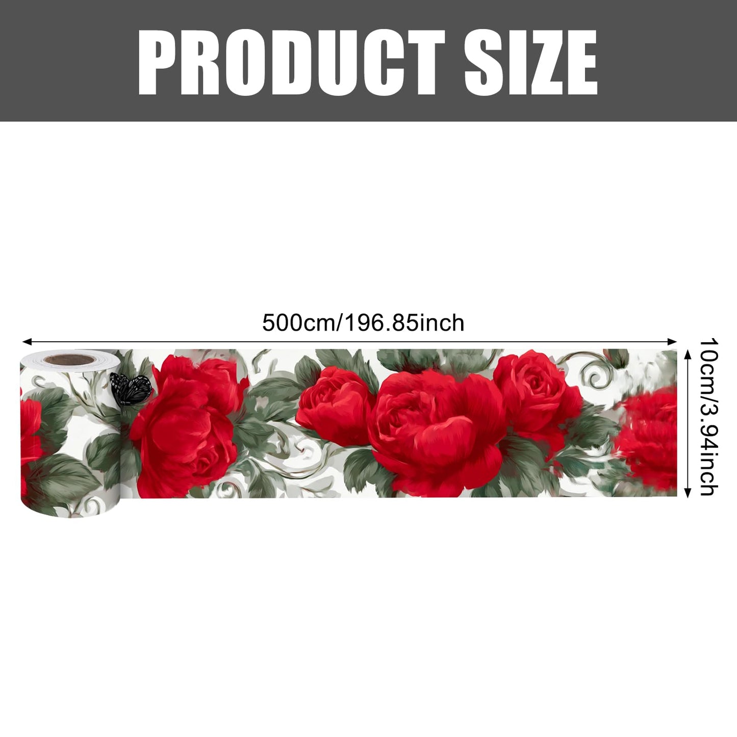 Nuxovilar Wallpaper Border Peel and Stick, Red Floral & Butterfly Pattern Self-Adhesive Wallpaper, PVC 3.94×16.4 Ft, Great for Bedroom, Living Room, Nature-Inspired Decor