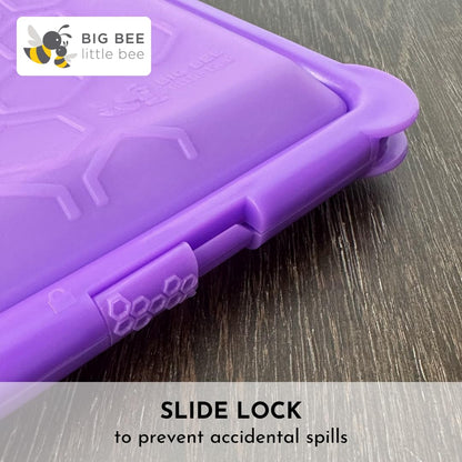 Big Bee, Little Bee - SoftShell Reusable Silicone Food Storage Container with Connected Clamshell Lid, Easy to Clean, Snaps Closed, Microwave, Freezer & Dishwasher Safe (Grape)