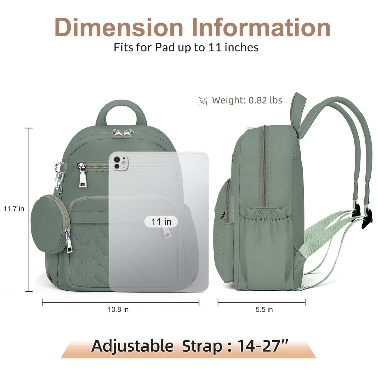 SYTRAH Mini Backpack for Women Small Backpack Purse, Anti Theft Backpack Waterproof Lightweight Puffer Back packs for Travel, Work with Coin Purse Green
