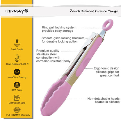 Small Silicone Tongs 7-Inch Mini Serving Tongs, Set of 3 (Black Gray White)