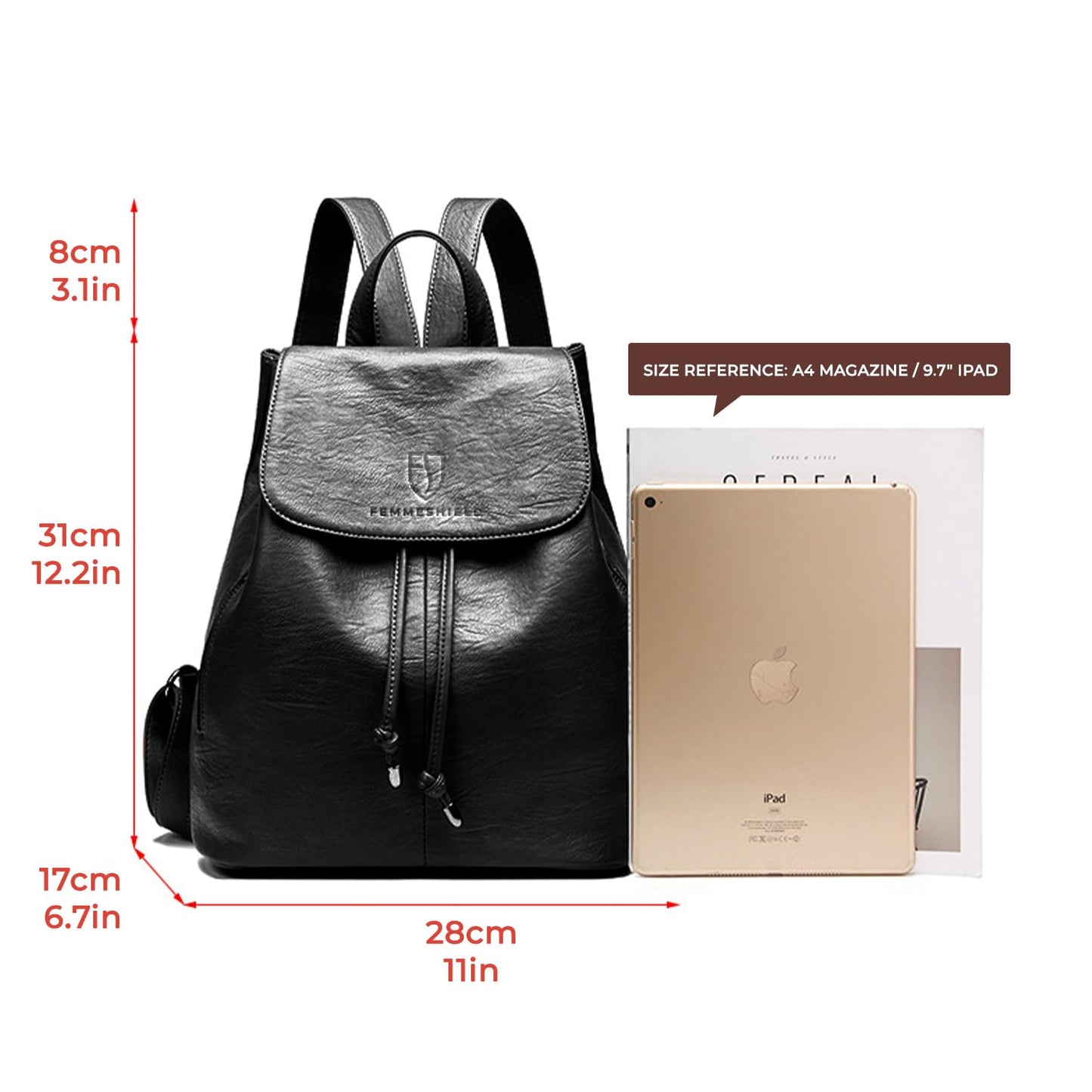FemmeShield Women's Vegan Leather Backpack Purse with Security-Focused Design – Lightweight, Practical Backpack with RFID Pocket and Hidden Magnetic Flap for Travel, Work & Everyday Use