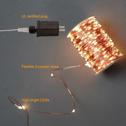 328FT Long Warm White Plug in Fairy Lights 1000 LED Waterproof Copper Wire String Lights with Remote for Christmas Tree Bedroom Porch Patio Garden Wedding Party