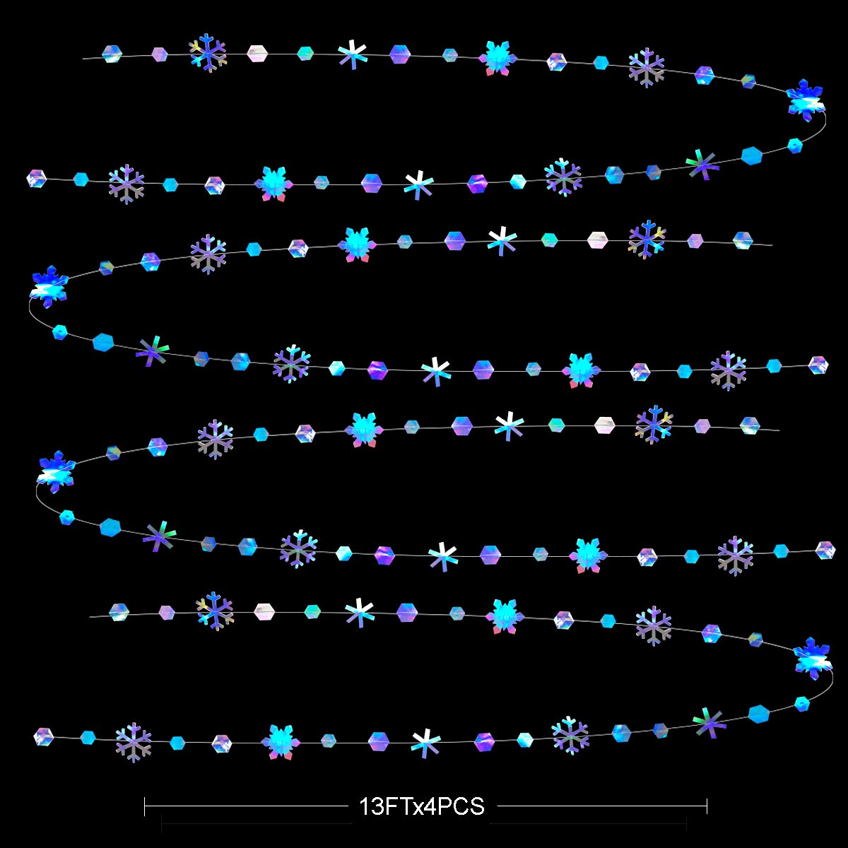 Clearance Winter Wonderland Party Decorations Iridescent Snowflake Garland Holographic Paper Snowflake Streamer for Winter Onederland Christmas Frozen Birthday Wedding Bridal Shower Party Supplies