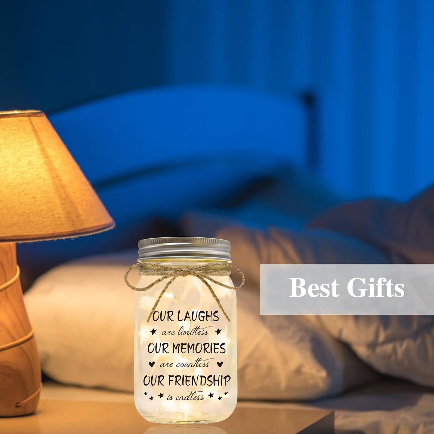 Luckyyds Friendship Gifts for Women Best Friend Birthday Christmas Gift - Mothers Day Gifts for Friends, Mason Jar Night Lights, Heartfelt Home Decor Gift