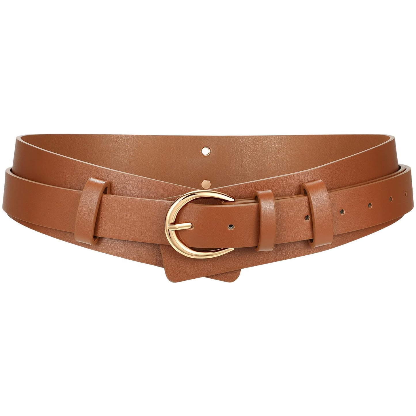 SANSTHS Belt for Women 2-in-1 Waistband for Dress Coats Pants, Women Wide Leather Belt with Fashion Buckle, Brown M