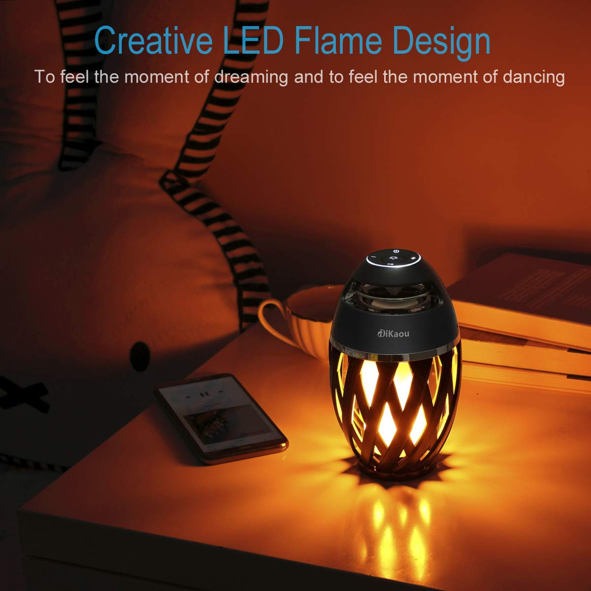 DiKaou LED Flame Outdoor Table Lamp Torch Table Lamp with Blutooth Speaker, Rechargeable Ambience Lantern with Flickers Warm Light for Patio/Porch/Home Decor, Best Gift for Men Women Teens Kids
