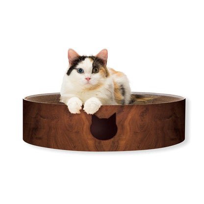Necoichi Cat Scratcher Bowl for Indoor Cats - Cat Scratching Lounger with Reversible Usability and Extra Comfort for Lounge, Cardboard Bed Couch / (XL, Dark Cherry)