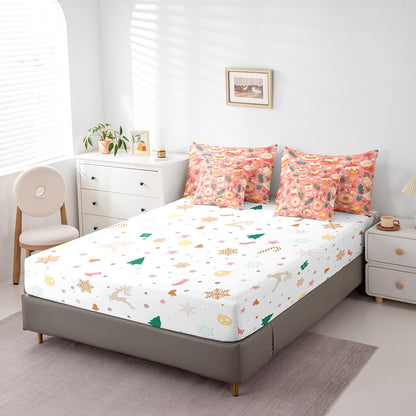 Manfei Xmas Donut 7 Pieces Comforter Set Full,Cute Cookies Desert Theme Bedding Set for Bedroom Decor,Merry Christmas（Comforter+Fitted+Flat Sheet+2 Pillowcases+2 Throw Pillow Covers）