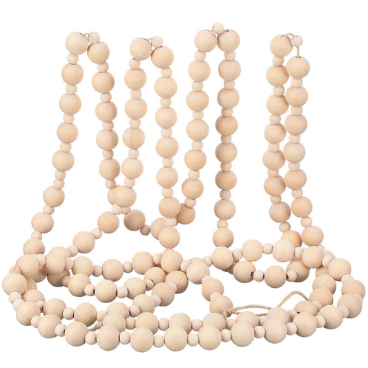10.5 Feet July in Christmas Wooden Beads Garland Summer Christmas Tree Wood Bead Garland Vintage Rustic Farmhouse Round Craft Boho Ornaments for Xmas Tiered Tray Decor Supplies(Wood Color)
