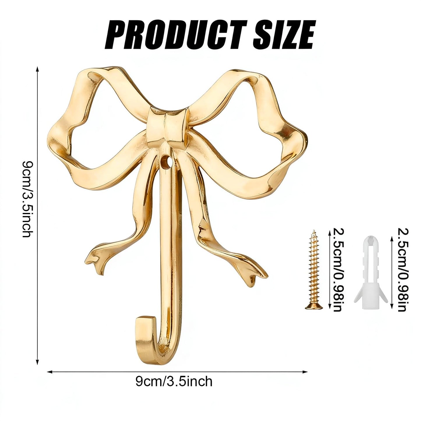 YUANQIAN 2-Pack Bow Wall Hooks Gold Hooks Door Hanger for Towels Coat Bag, No-Trace Sticky Hooks for Christmas Stockings Holder, Heavy Duty Wall Hooks for Living Room Bedroom Entryway Decor (Gold)