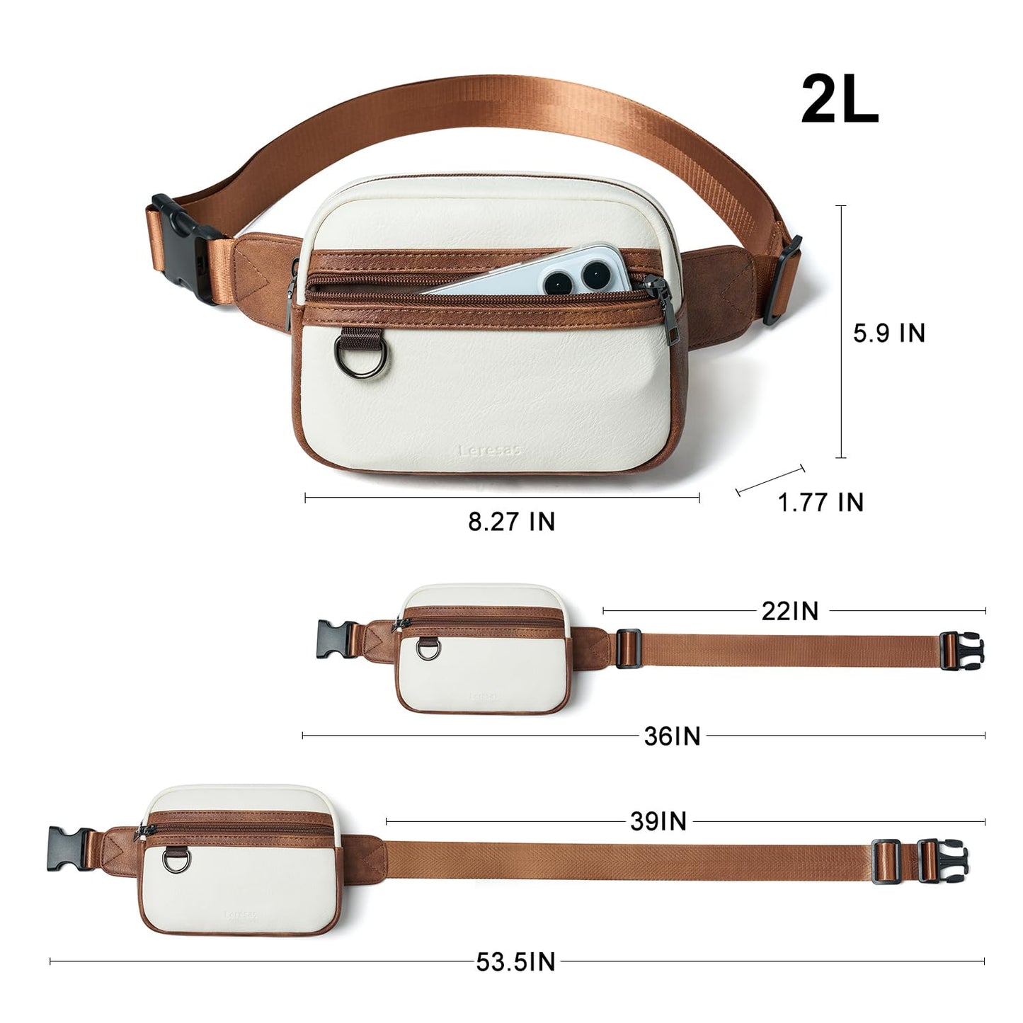 Leresas 2L Fanny Packs for Women Everywhere Belt Bag Chic Waist Pack Bag Crossbody Purse Faux Leather Travel Cycling Beige