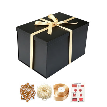 BoxSkivra Extra Large Gift Box 17x11x10.2 Inches，Black Gift Box with Lid for Christmas，Anniversary，Birthday，Luxury Boxes with Crinkle Paper，Ribbon，Alphabet Stickers
