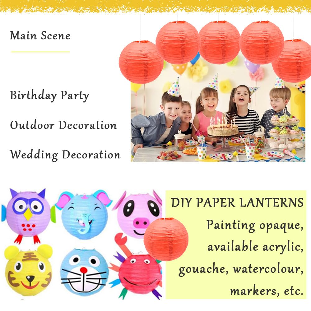 Ruidee 6Pcs Paper Lanterns Decorative Round Hanging Paper Lanterns for Birthday, Wedding, Christmas Xmas, Bridal, Home Decor, Party Decoration（12in/Red ）