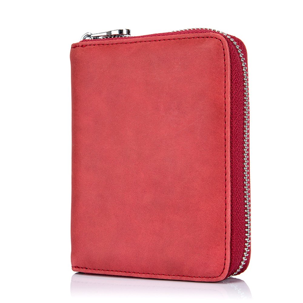 boshiho RFID Blocking 24 Slot Credit Card Holder Wallet Real Leather Multi Card Organizer Wallet with Zipper (red)
