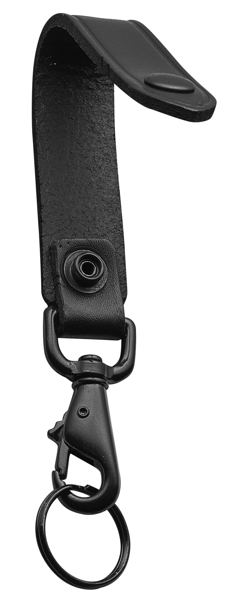 JAY-PEE Leather Key Strap Belt Keeper for Duty Belt Key Ring Holder Single Snap Belt Loop Keychain Lanyard with Black Hardware