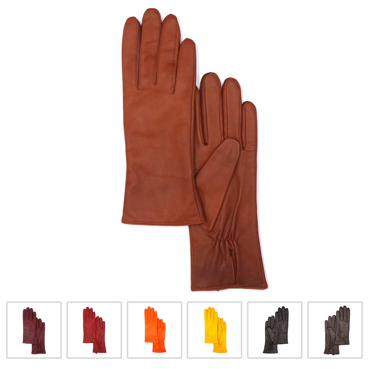 MGGM collection Womens Nappa Lambskin Leather Gloves Cashmere Lining,Cognac,Large