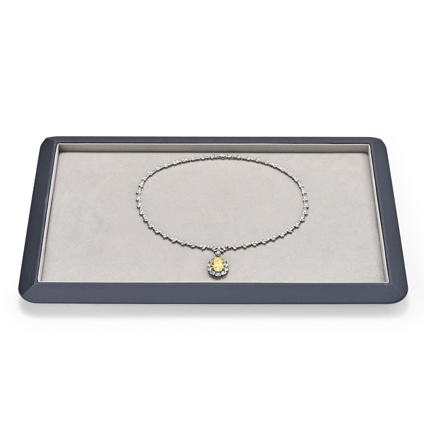 Oirlv Gray Leather Jewelry Display Tray with Microfiber Lining, Premium Rounded Corner Organizer