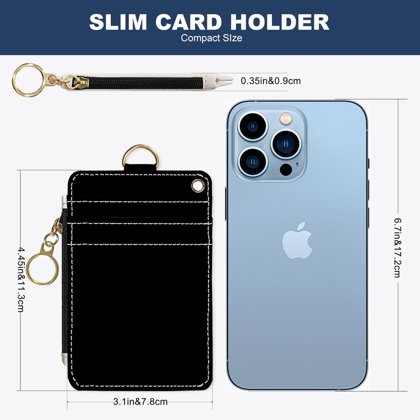 DATOUCAT Slim Wallet Credit Card Holder, Black, RFID Wallet Women Cute Small Front Pocket Wallet With Zipper, PU Leather Thin travel RFID Blocking Card Case ID Window,Ladies Gifts