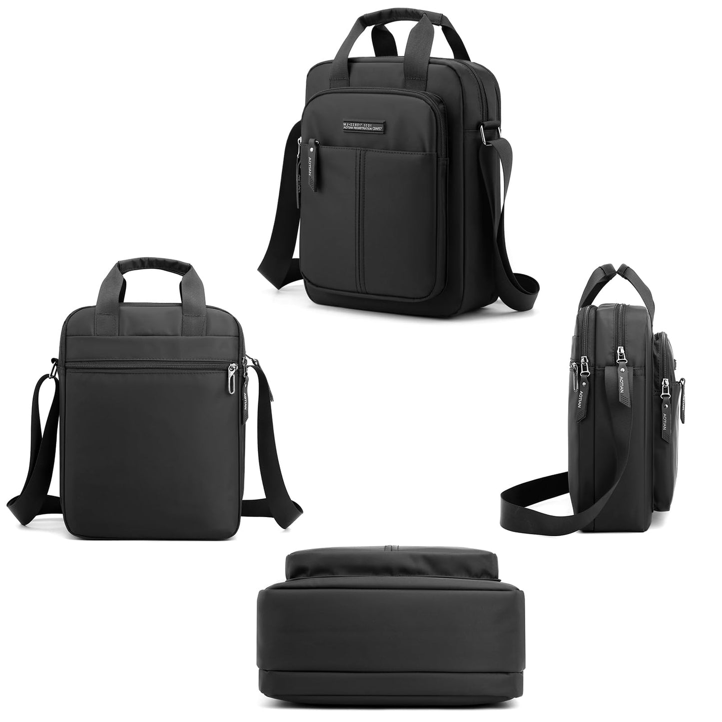 natyrlpog Men's Shoulder Bag Nylon Crossbody Bag Waterproof Casual Black Messenger Bag for Work Travel, Black