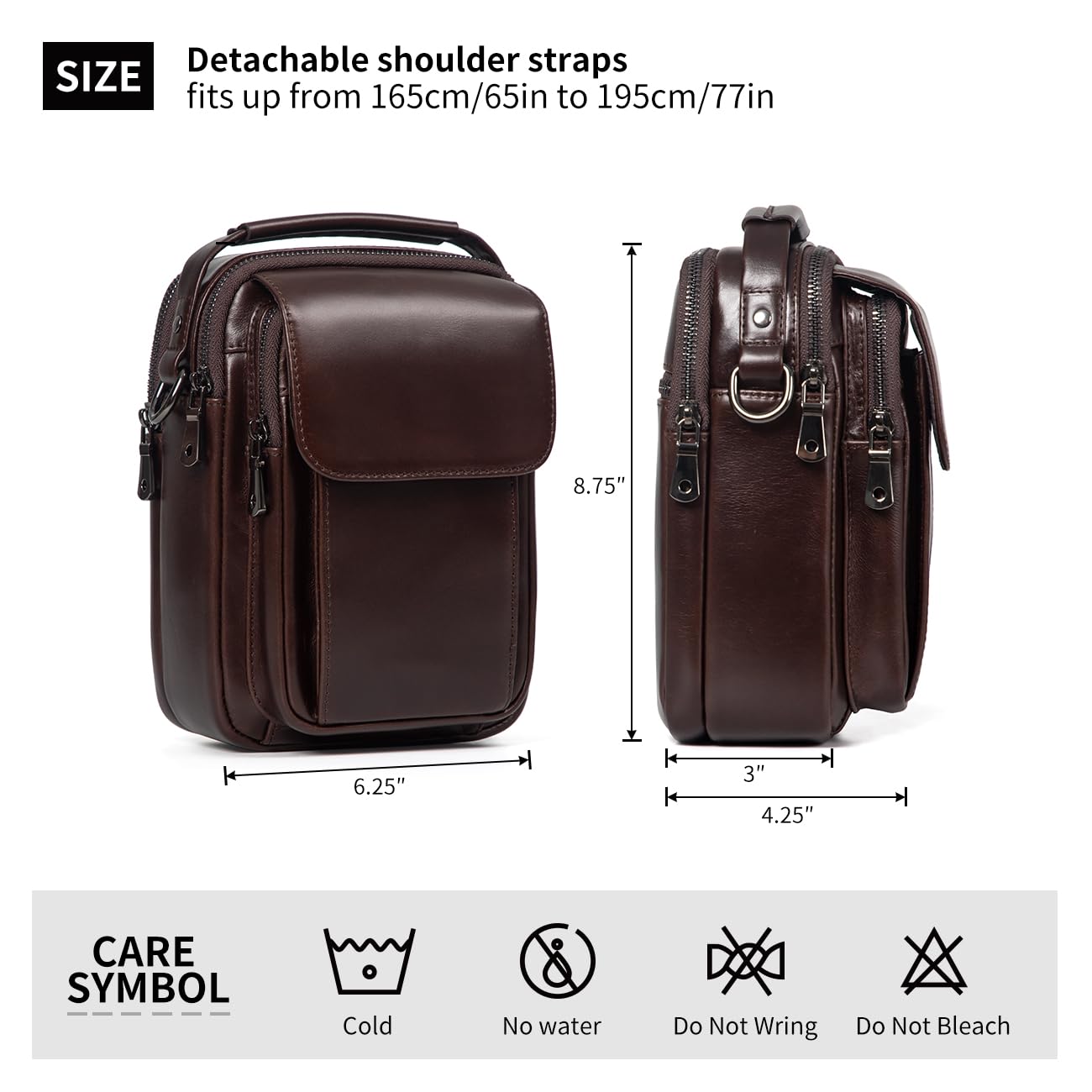 Augus Leather Small Messenger Bag For Men Crossbody Handbag Shoulder Sling Travel Bags for Men Purse Daypack Magnetic Buckle (Coffee)
