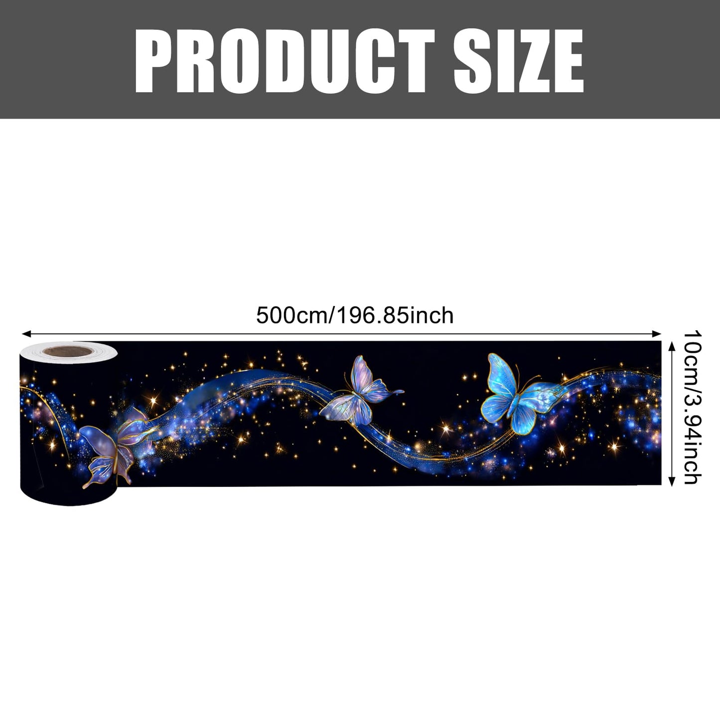 Nuxovilar Wallpaper Border Peel and Stick 3.94x16.4Ft PVC Removable Self-Adhesive Bathroom Kitchen Living Room (Starry Night Butterfly Ribbon Pattern)