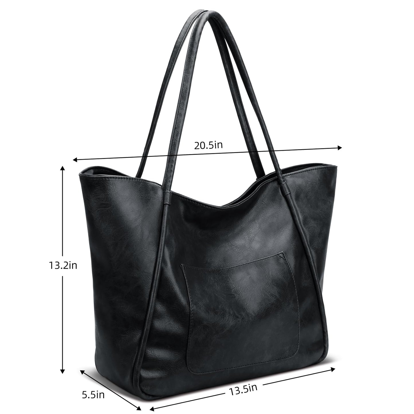 KKXIU Large Tote Bag for Women with Zipper Work Travel Purse and Handbags - Black
