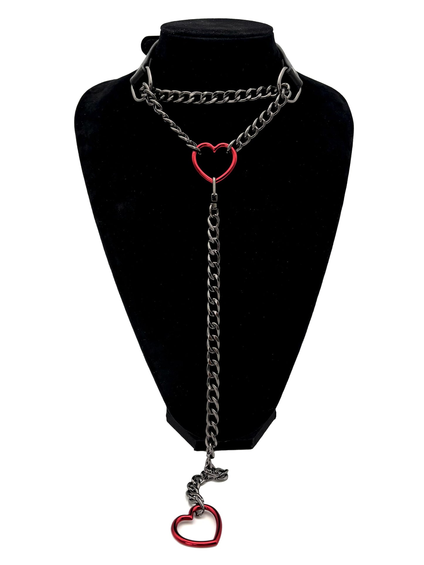 EverGlimp Heart O-Ring Slip Chain Choker Collar Necklace for Women, Adjustable Vegan Leather Punk Necklace with Swivel Clasp & Heart Charm