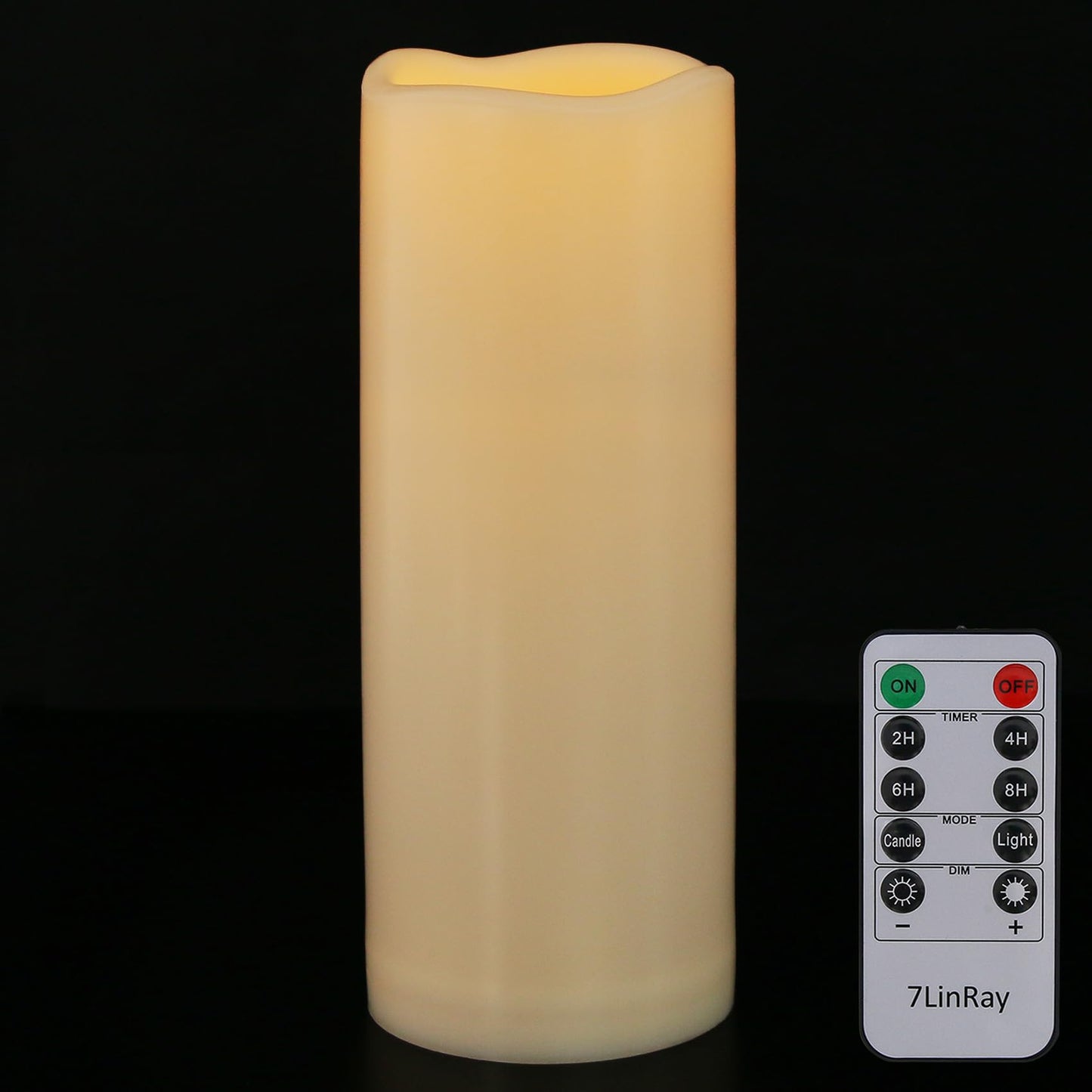 7LinRay 1 Pack 3" x 8" Outdoor Flameless Candles with Remote and Timer, Battery Operated Flickering LED Flameless Pillar Candles for Wedding Home Decoration, Ivory, Plastic