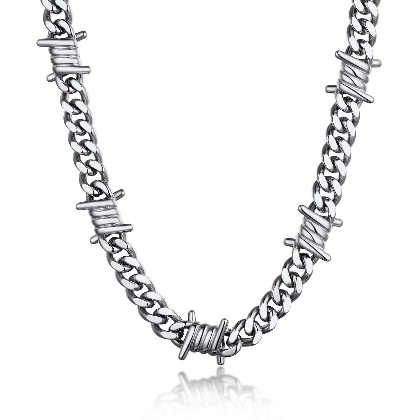 Bandmax Barbed Wire Chain Choker Necklace 16Inch 9MM Stainless Steel Barb Wire Link Chains Punk Emo Gothic Alt Grunge Street Style Thorn Chain Jewelry for Men Women