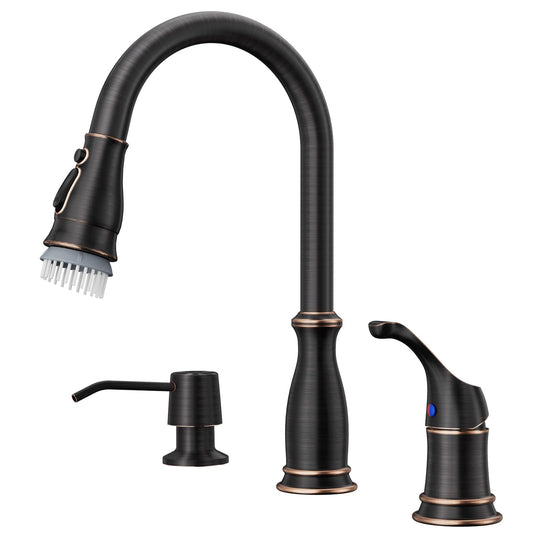 APPASO 3 Hole Kitchen Faucet with Pull Down Sprayer, Kitchen Faucets with Soap Dispenser, 3 Pieces Kitchen Sink Faucet with Separate Handle, Matte Black Kitchen Faucet 3 Hole, 218MB