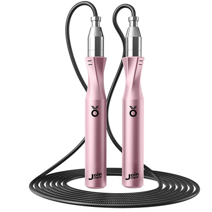 JOINROPE Weighted Jump Rope,Dual Bearing Smooth Rotation Speed Jump Rope, One-Button Push Adjustable Length for Men Women, Workout with Metal Handles for Fitness, Home Exercise & Slim Body (Pink)