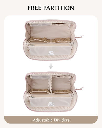 EACHY Standing Makeup Bag - Large Waterproof Cosmetic Bag & Toiletry Bag Organizer with Phone Holder, Detachable Dividers, Wipe-Clean Brush Pouch for Women