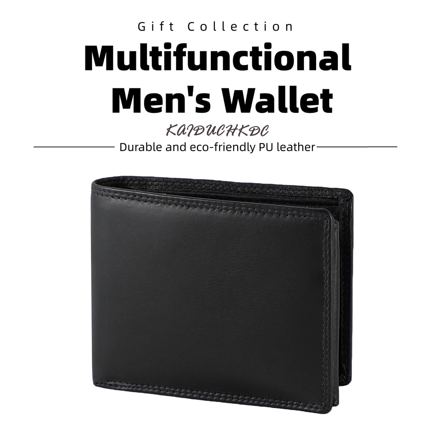 KAIDUCHKDC Mens Trifold Wallet with 3 ID Window & 15+ Card Slots, PU Leather Bifold Wallet for Men, Multi-Card Holder with Double Stitched for Business Travel, Black