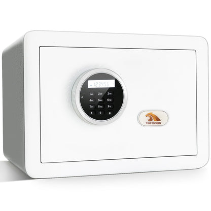 TIGERKING Small Safe Box for Home, 1.2 Cubic Feet White Safes Box with Digital Lock, Easy Assembly, Secure Electronic Locking Mechanism, Compact Personal Safe for Valuables