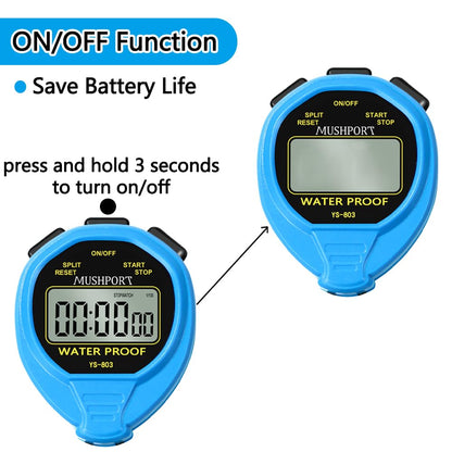 MUSHPORT Waterproof Stopwatch Timer Only Stopwatch Mode, ON/Off Silent Large Display Simple Operation, Without Clock Date Countdown, Digital Stop Watch for Sports Coaches, Blue