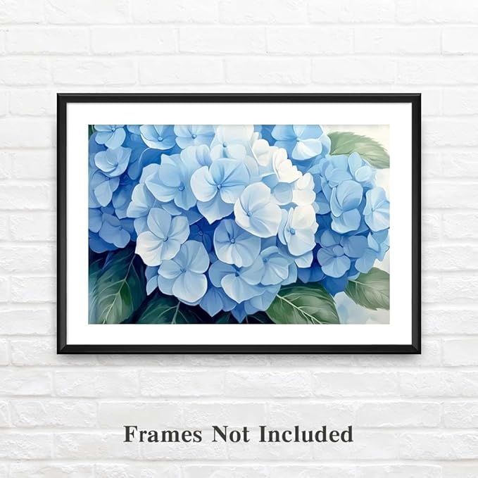 Yesad Blue Hydrangea Pictures, Floral Wall Art Flower Canvas Wall Art Botanical Prints Posters Rustic Wall Décor for Living Room Bedroom Kitchen Farmhouse Wall Décor (Unframed,12"x8",Hydrangea1)