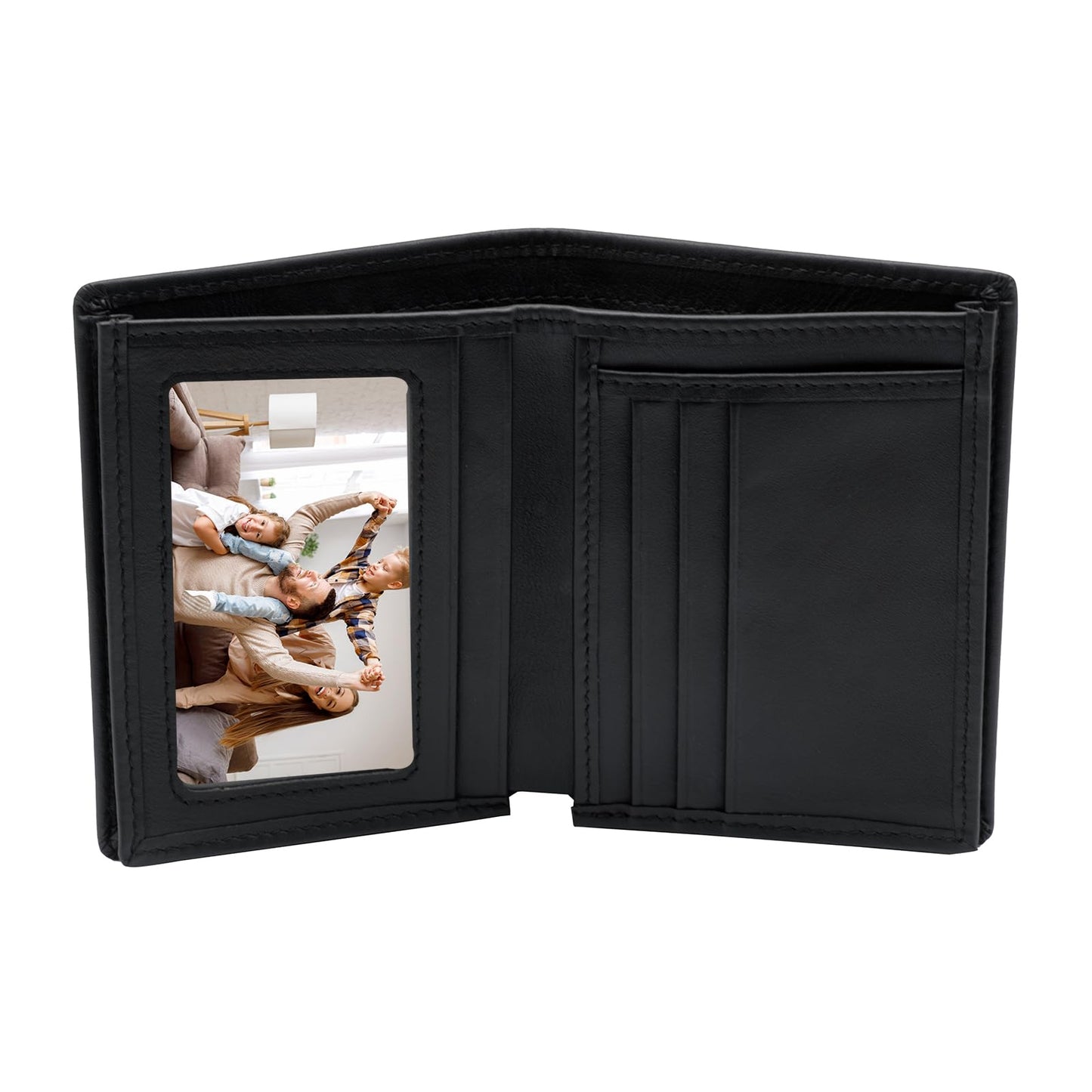 WULOUJIE Men's Leather Bifold Wallet | RFID Blocking 6 Card slot with 1 ID Window Genuine Leather Bi Fold Wallet for Men(Brown) (black)