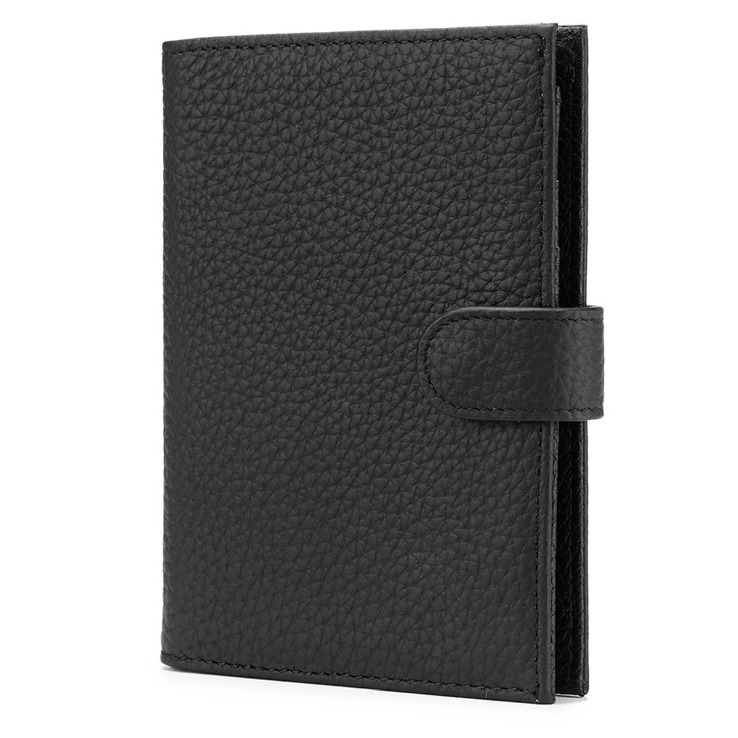 Karmiir RFID Slim Passport Holder for Man & Women, Compact Leather Passport Wallet with Card Holders SIM Slots, Zippered Coins Pocket and Cash Holder Travel Passport Cover Case, Black