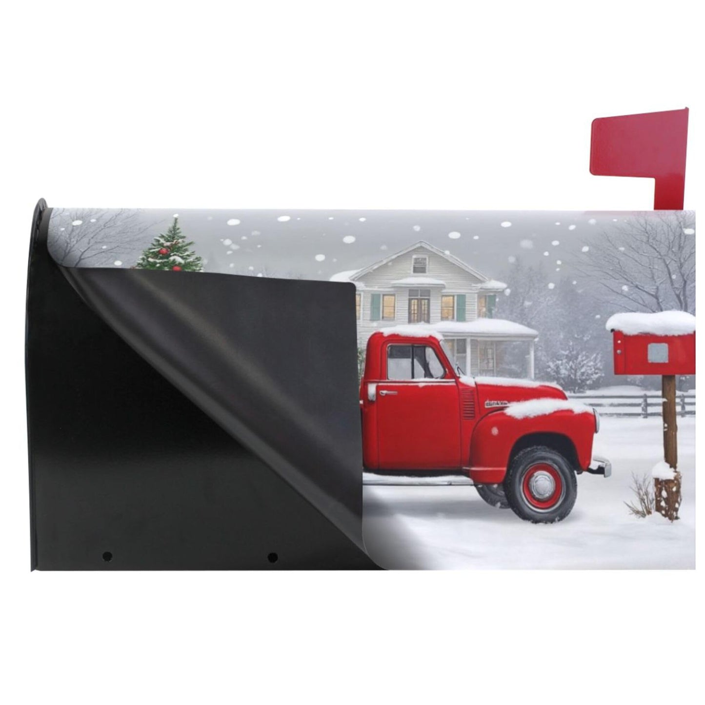 Christmas Tree Red Truck Magnetic Mailbox Covers Winter Snow Golden Retriever Dog Mailbox Cover Standard Size Full Magnet Garden Yard Porch Mail Boxes Cover Holiday Decorations 21" L x 18" W