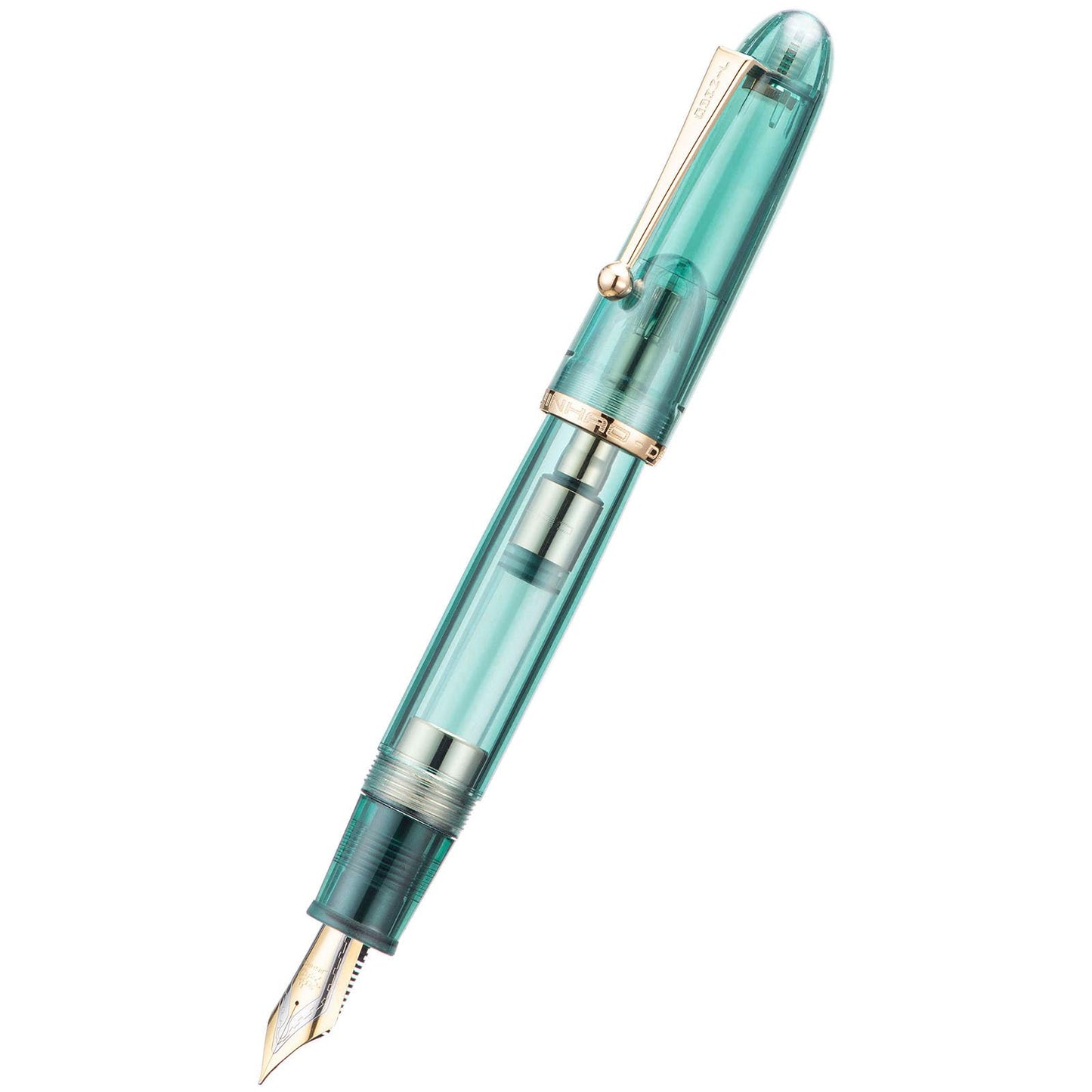 Jinhao 9019 Fountain Pen Dadao Series Transparent Blue Acrylic Gold Trim #8 Extra Fine Nib with Large Converter for Writing, Signature and Calligraphy