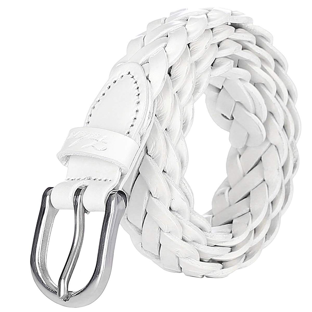 Falari Women's Leather Braided Belt 6007 - White-S