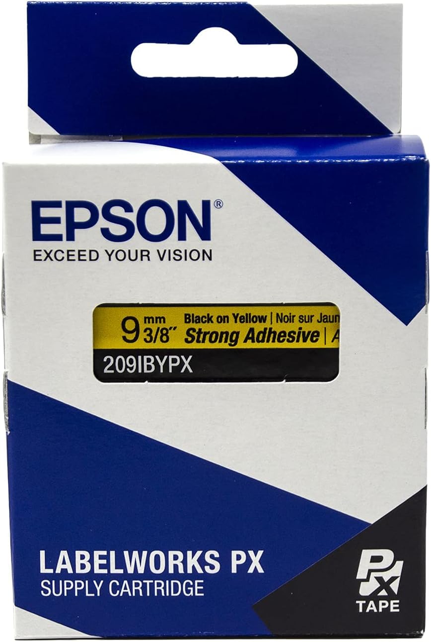 Epson LABELWORKS 209IBYPX-5PK Genuine PET (Polyester) Tape Cartridge - Black on Yellow Label Maker Tape, Strong Adhesive - 3/8" (9MM) Wide, 30' - 5 Pack